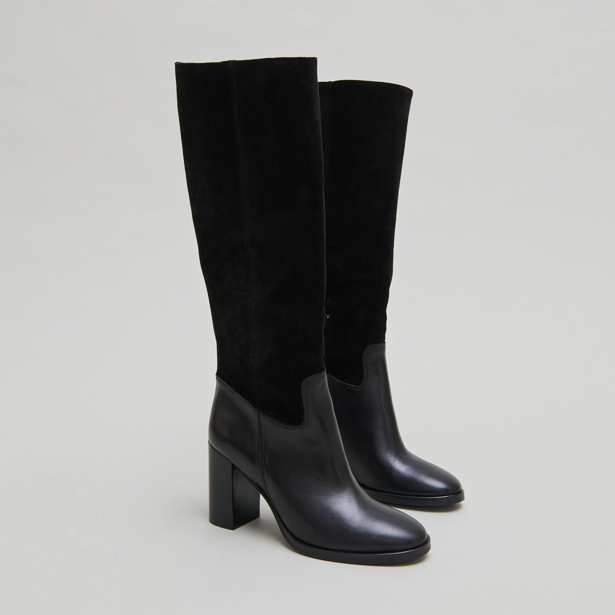 Bottes à talons en cuir et croute noirs | DOWN | Jonak