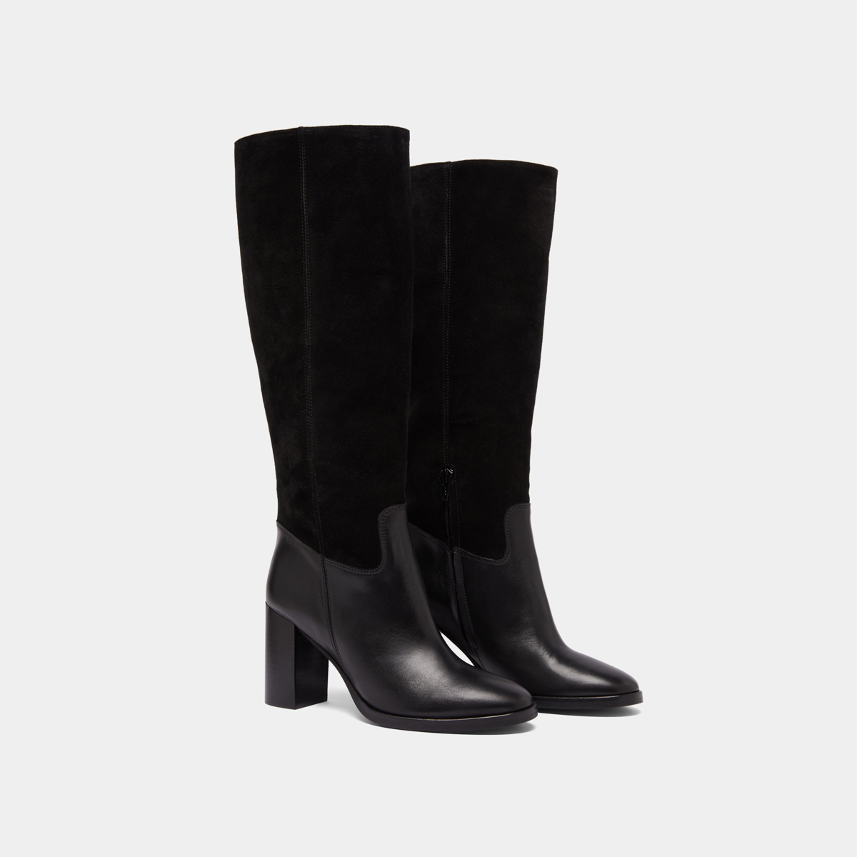 Bottes à talons en cuir et croute noirs | DOWN | Jonak