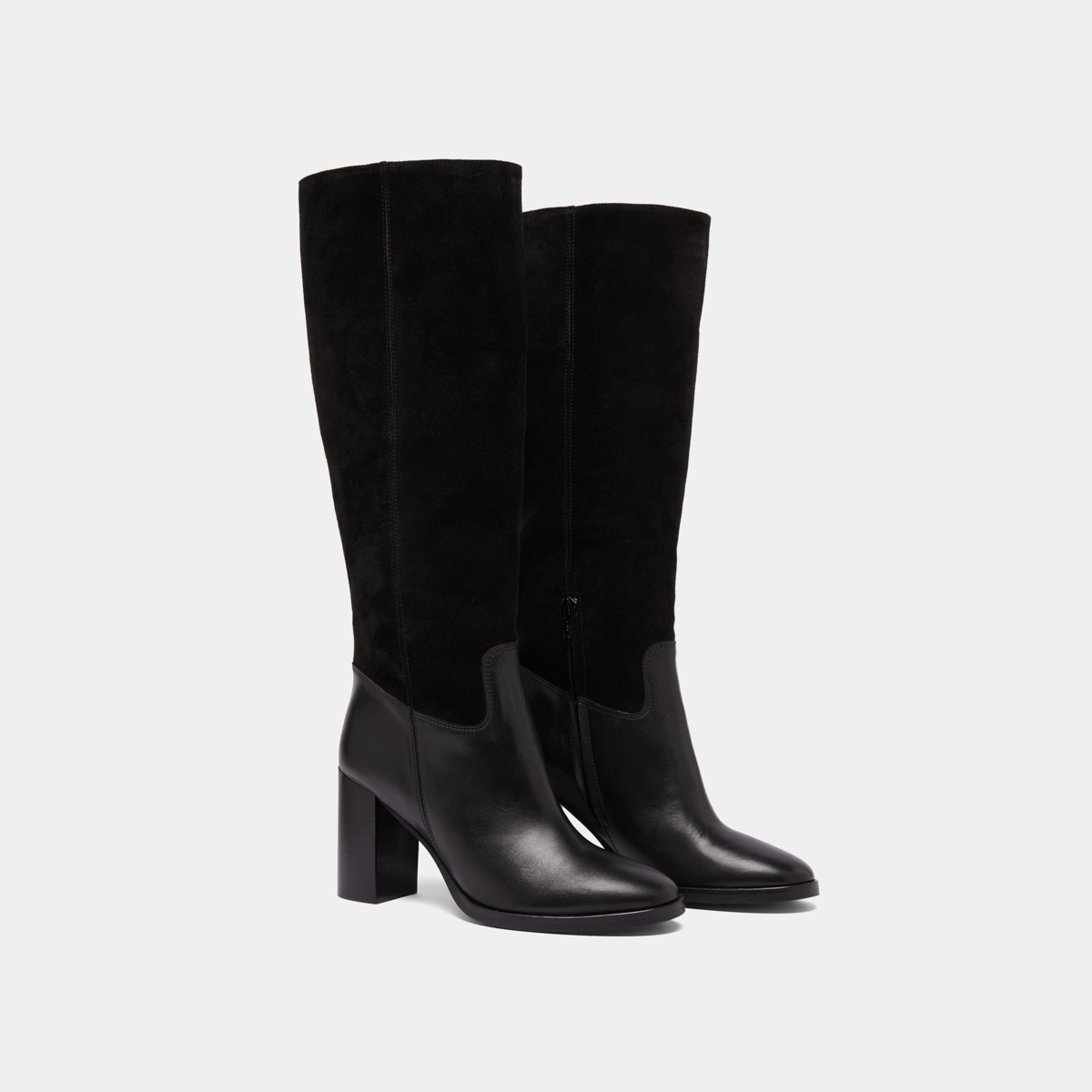 Bottes à talons en cuir et croute noirs | DOWN | Jonak