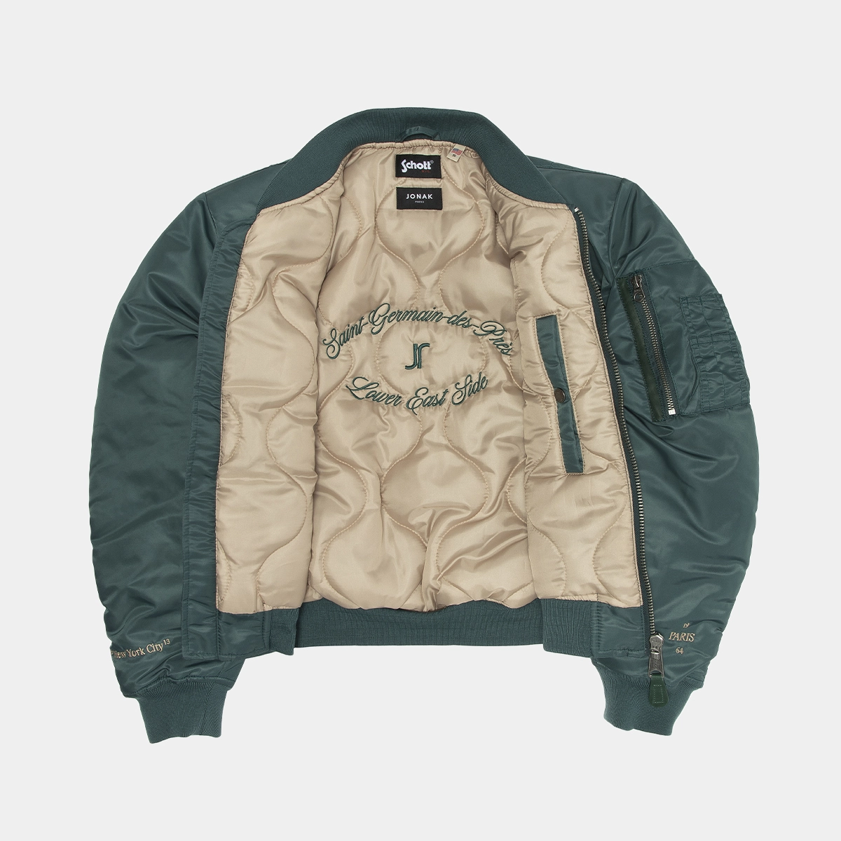 The Jonak Bomber - Jonak x Schott en nylon vert et détails en cuir | THE | Jonak