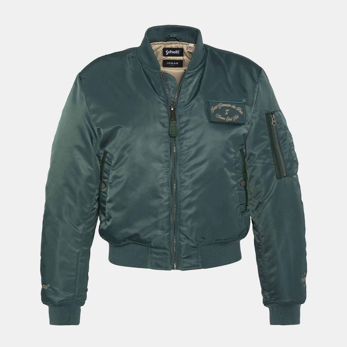 The Jonak Bomber - Jonak x Schott en nylon vert et détails en cuir | THE | Jonak