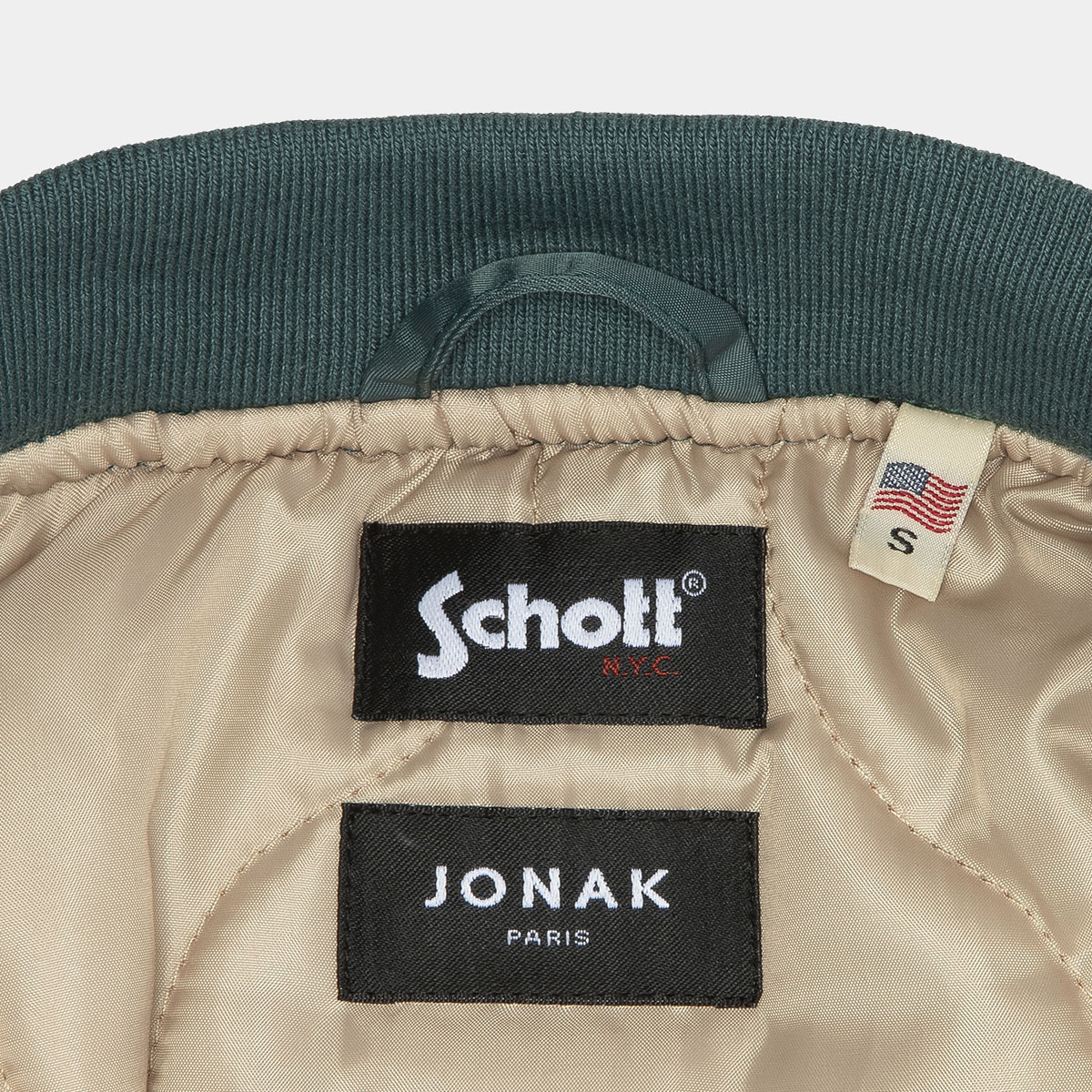 The Jonak Bomber - Jonak x Schott en nylon vert et détails en cuir | THE | Jonak