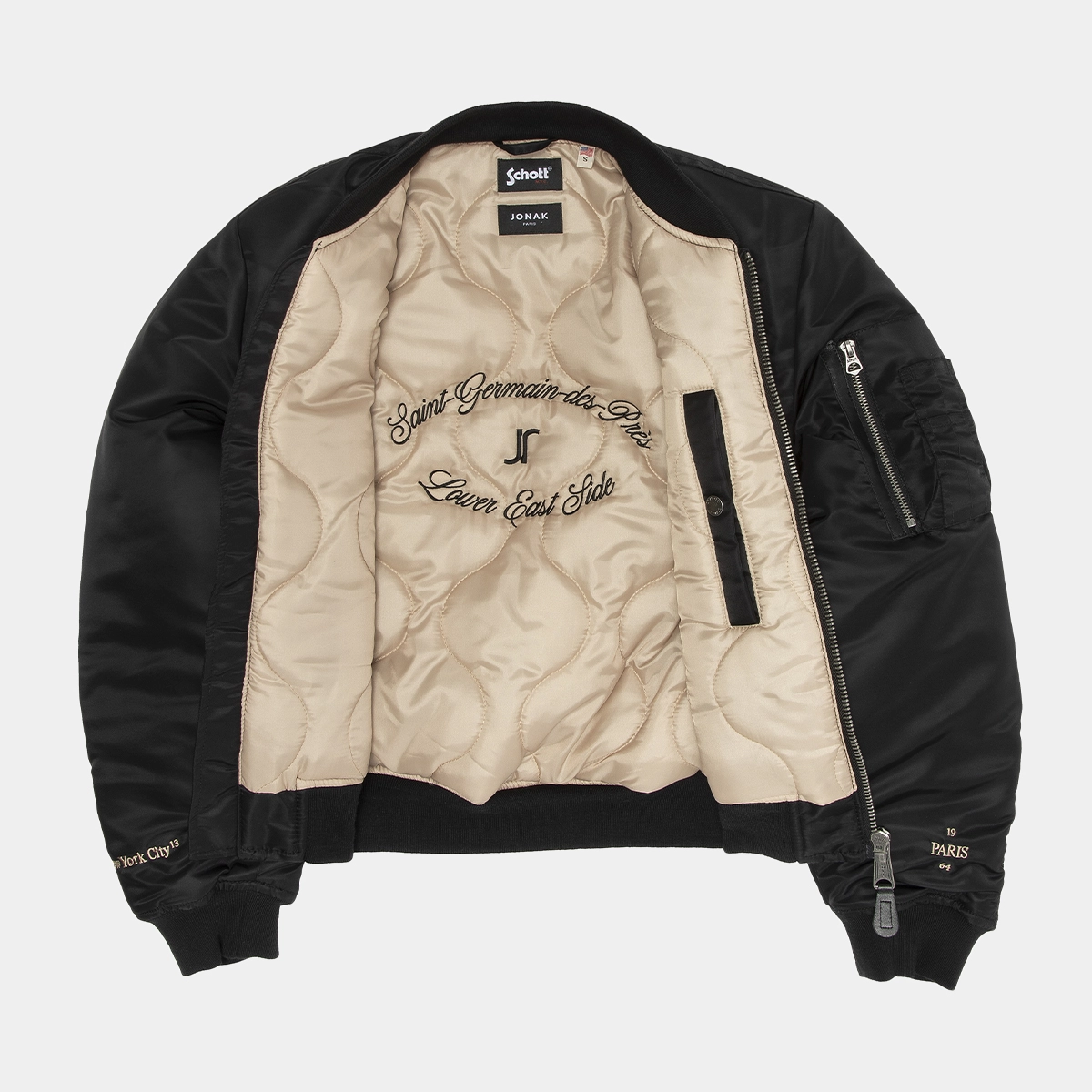 The Jonak Bomber - Jonak x Schott en nylon noir et détails en cuir | THE | Jonak