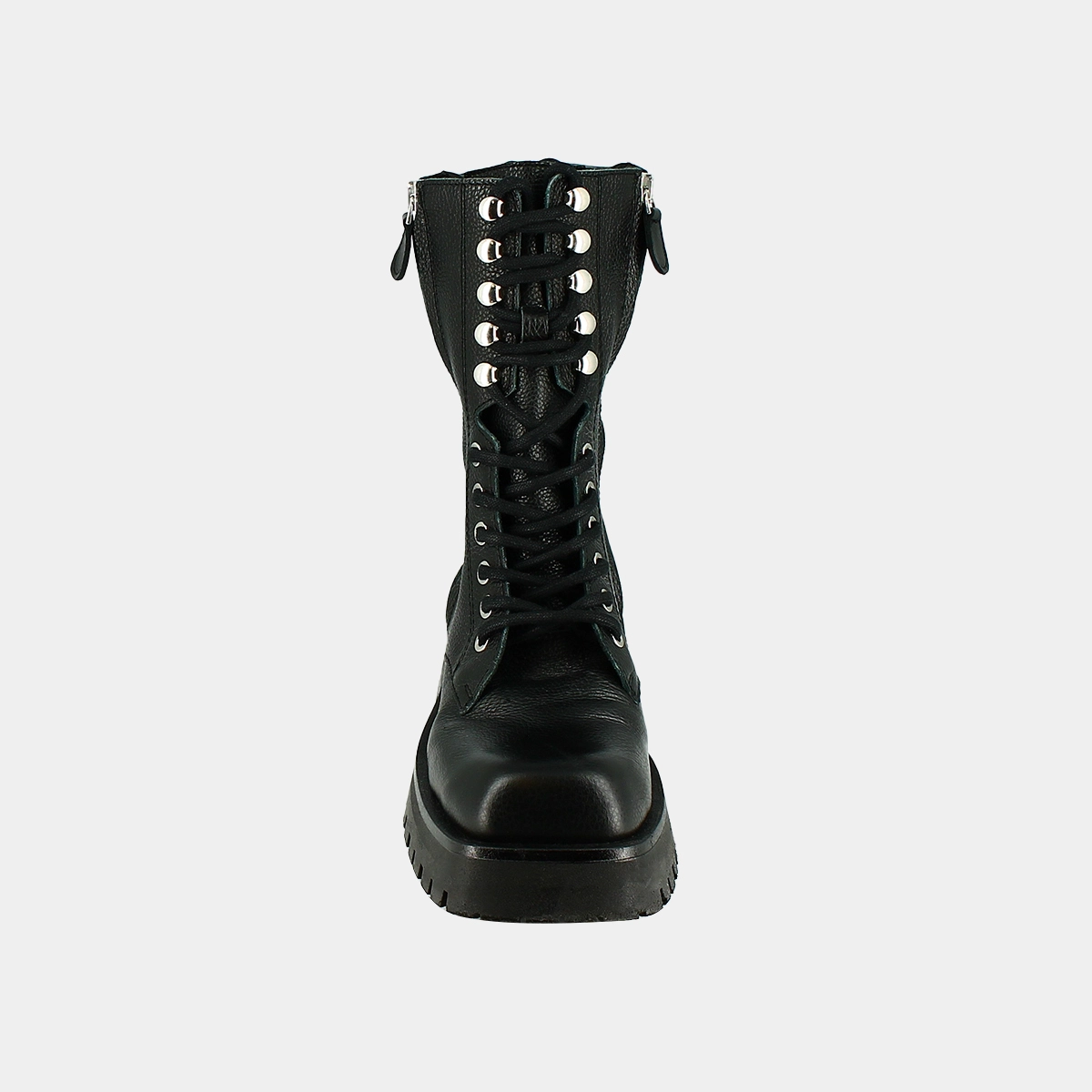 Bottines rangers à lacets, zips et bouts... en cuir grainé noir | BROADWAY | Jonak
