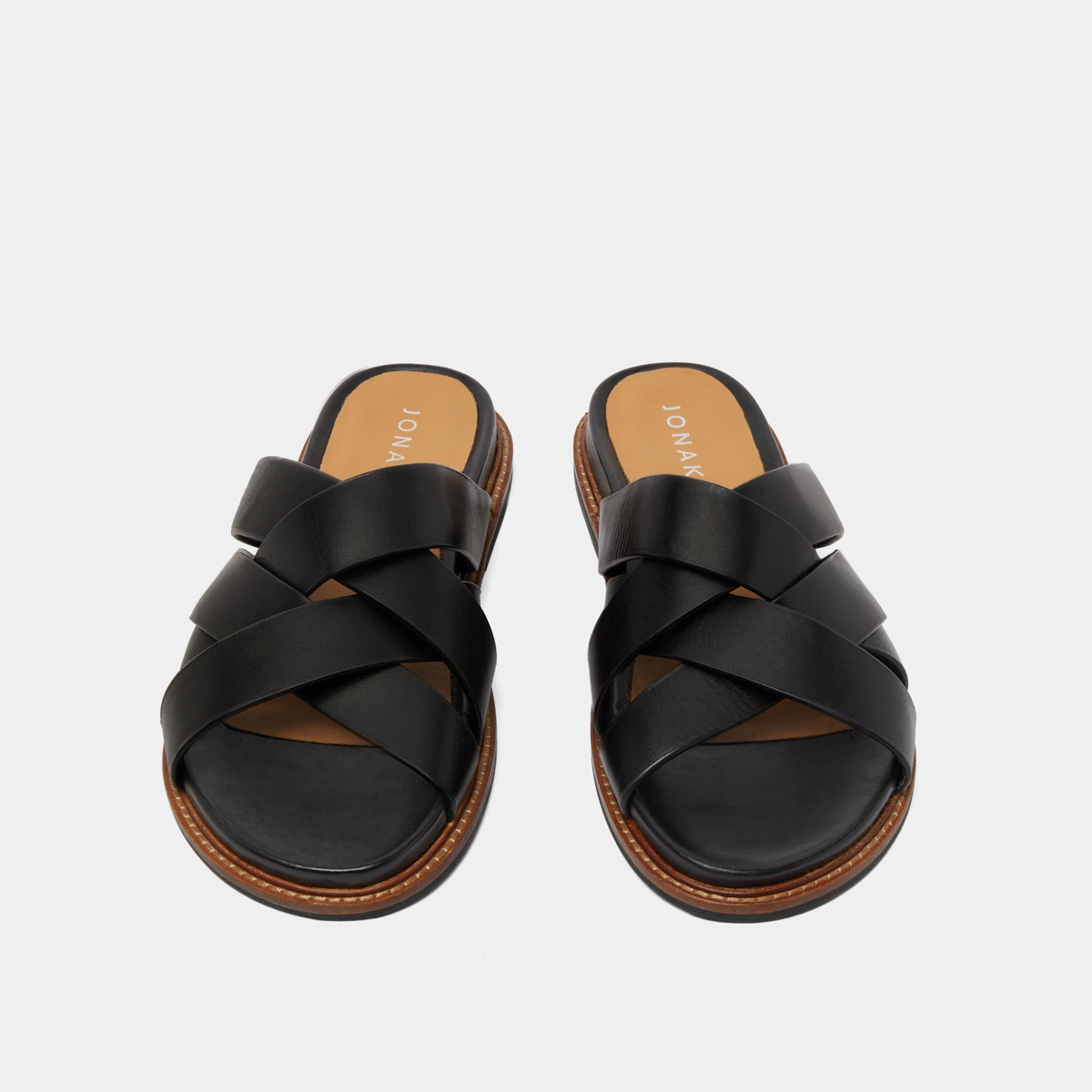Mules à brides larges en cuir noir | ALEXANDRE | Jonak