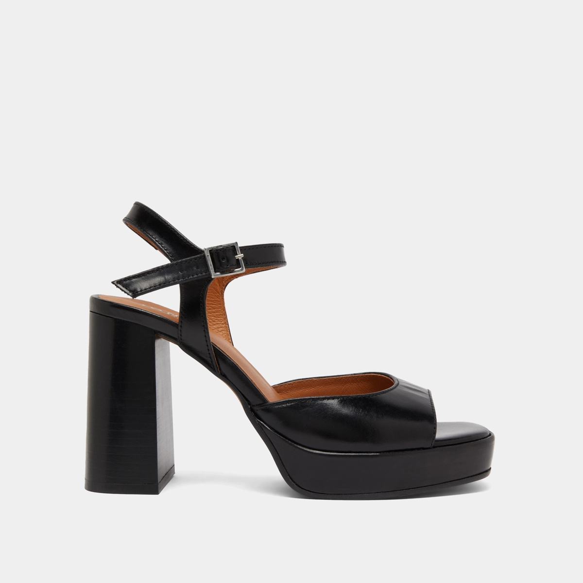 Sandales à hauts talons et plateformes en cuir noir | BAMBA | Jonak