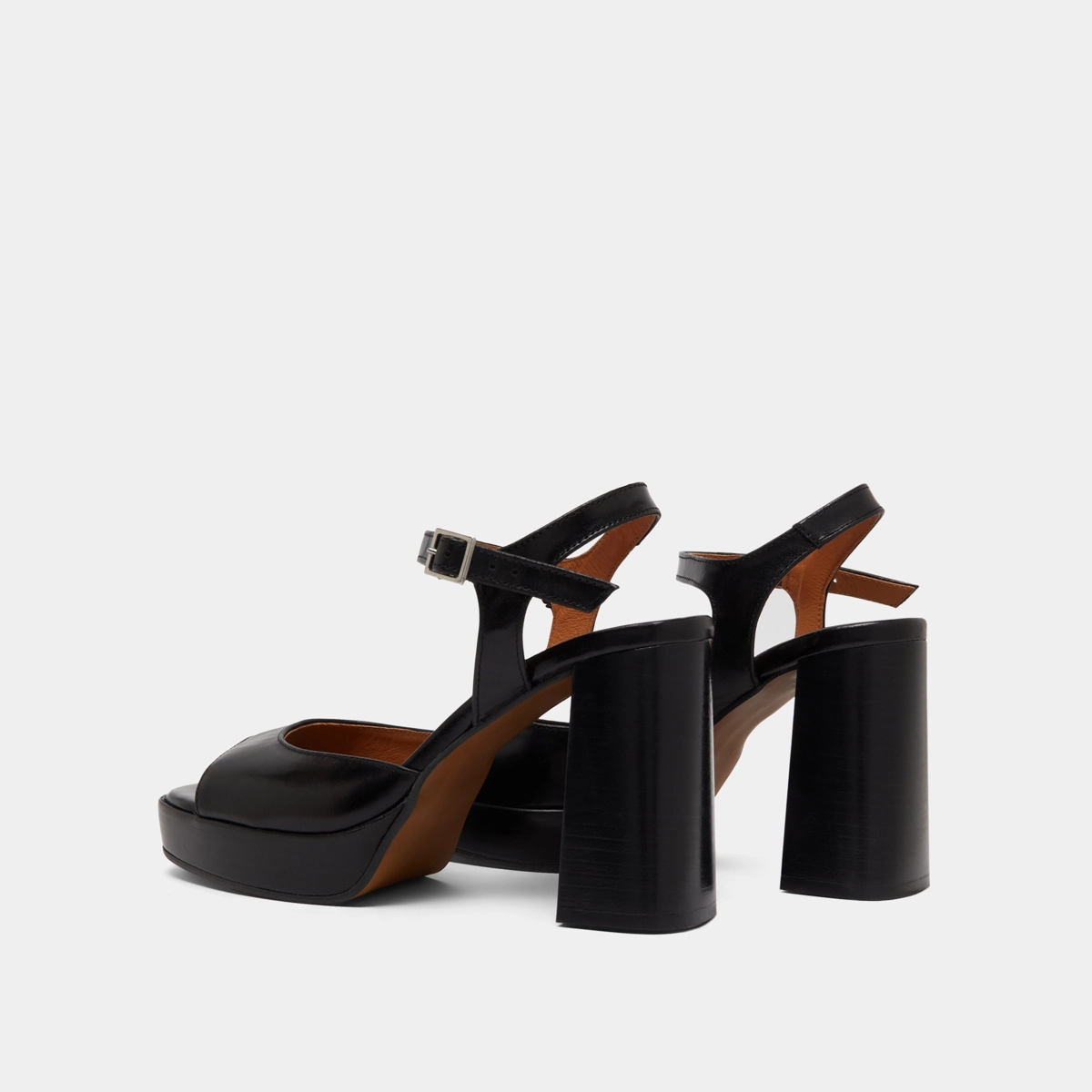 Sandales à hauts talons et plateformes en cuir noir | BAMBA | Jonak