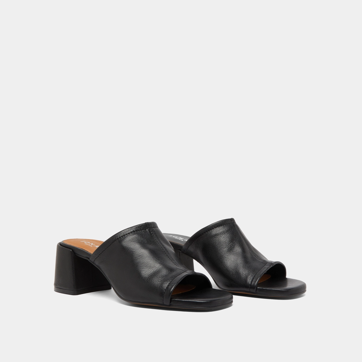 Mules &agrave; talons et bouts ouverts en cuir noir | BUTTERFLY | Jonak