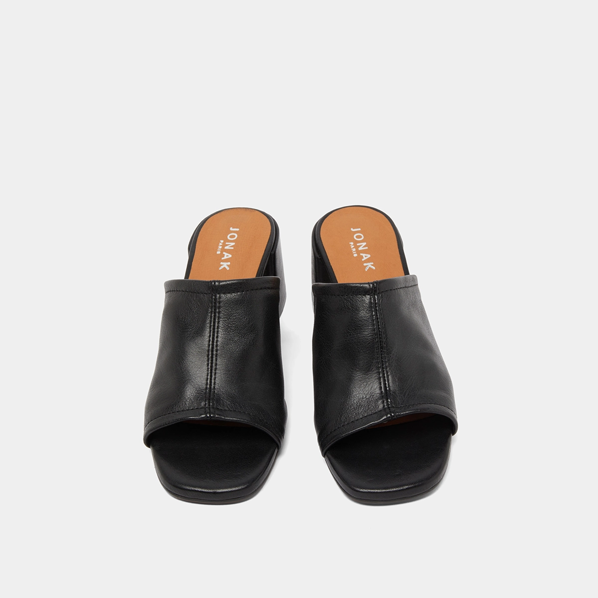 Mules &agrave; talons et bouts ouverts en cuir noir | BUTTERFLY | Jonak