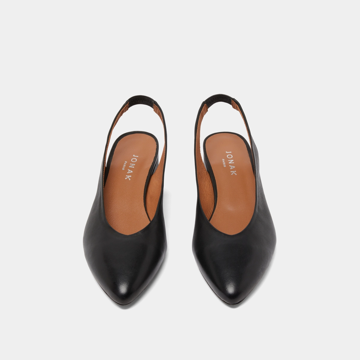 Ballerines &agrave; bouts arri&egrave;res ouverts en cuir noir | VINCE | Jonak