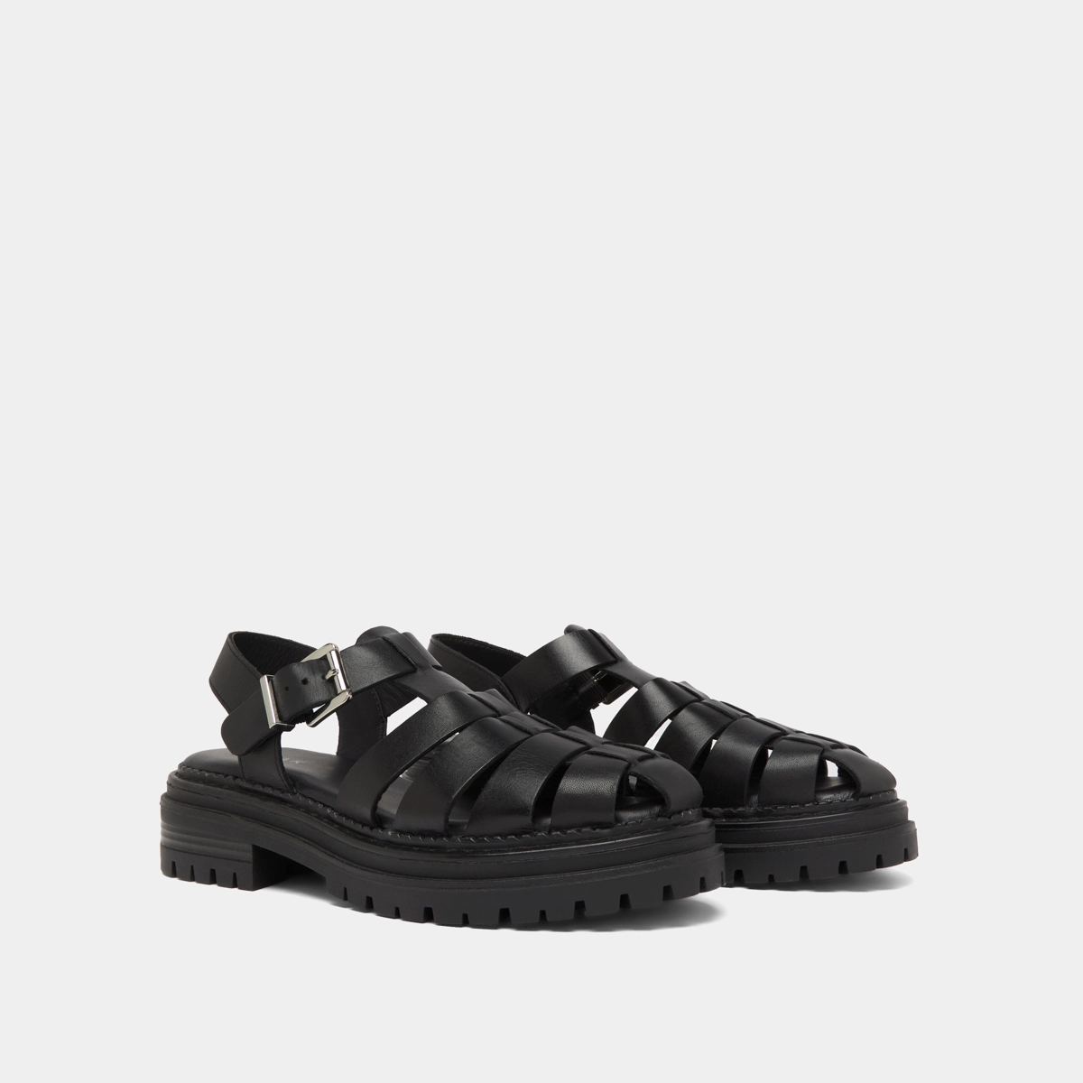 Sandales à plateformes et brides larges en cuir noir | ABRAHAM | Jonak