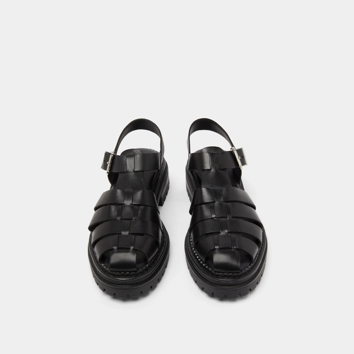 Sandales à plateformes et brides larges en cuir noir | ABRAHAM | Jonak
