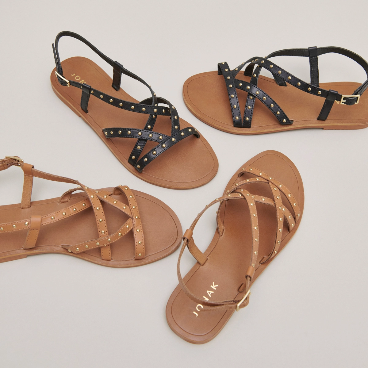 Nu-pieds à brides fines en cuir noir | WATERLOO | Jonak