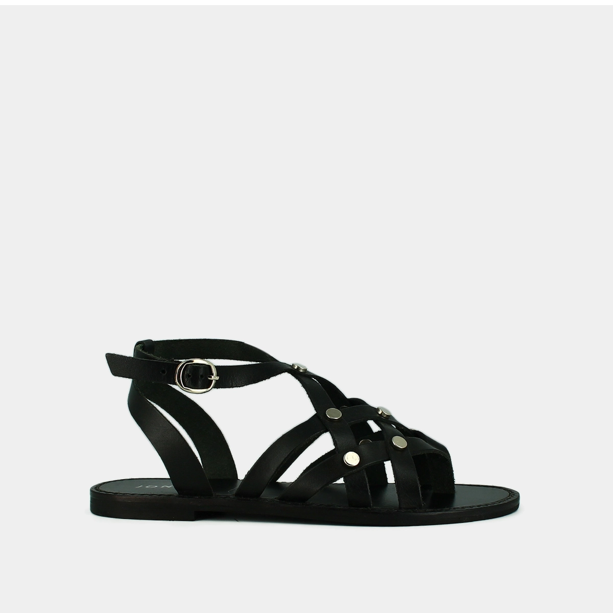 Nu-pieds à boucles et multiples brides en cuir noir | WULIA | Jonak