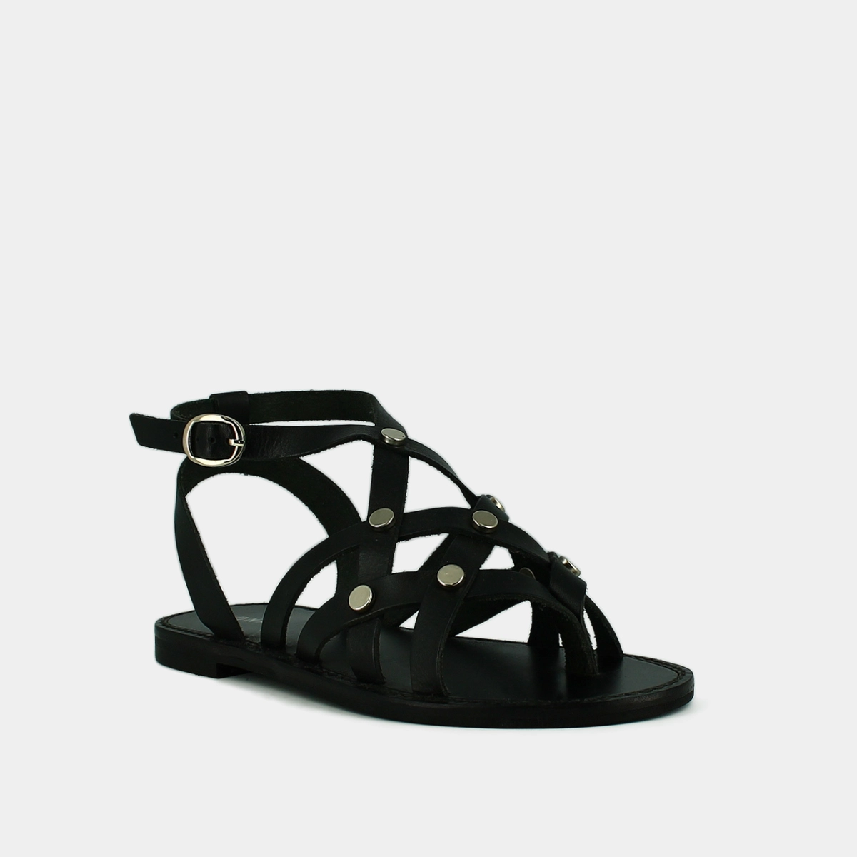 Nu-pieds à boucles et multiples brides en cuir noir | WULIA | Jonak