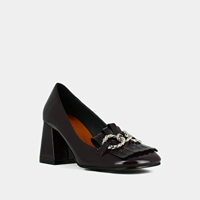 Mocassins à talons et boucles argentées... en vernis plissé violet | DOMITILLE | Jonak