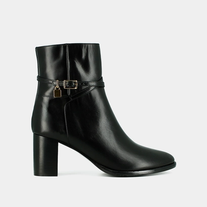 Bottines &agrave; talons haut et charms dor&eacute;s en cuir noir | DRAME | Jonak