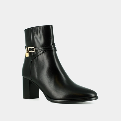 Bottines &agrave; talons haut et charms dor&eacute;s en cuir noir | DRAME | Jonak