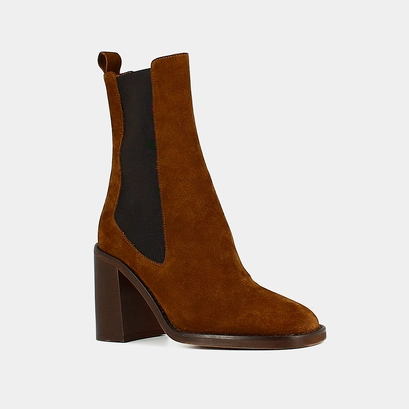 Bottines à talons et bouts carrés cognac
