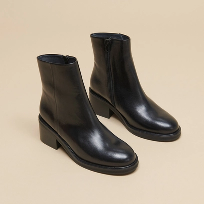 Boots &agrave; talons &eacute;pais en cuir noir | DANSEUSE | Jonak