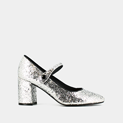 Babies à talons en glitter et vernis argent et noir | DAFT | Jonak