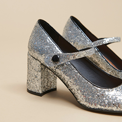 Babies à talons en glitter et vernis argent et noir | DAFT | Jonak