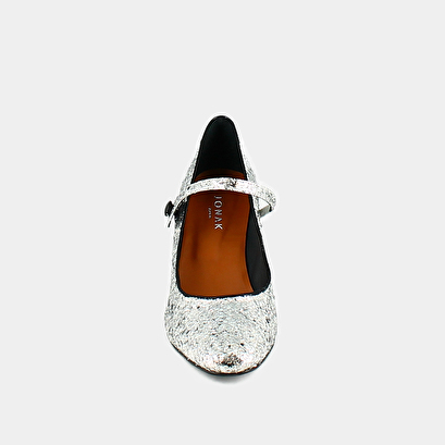 Babies à talons en glitter et vernis argent et noir | DAFT | Jonak