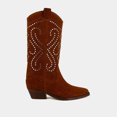 Bottes &agrave; talons biseaut&eacute;s en croute cognac | DYNASTIE | Jonak