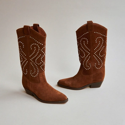 Bottes &agrave; talons biseaut&eacute;s en croute cognac | DYNASTIE | Jonak