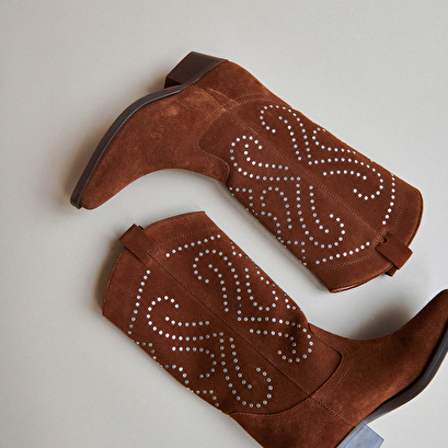 Bottes &agrave; talons biseaut&eacute;s en croute cognac | DYNASTIE | Jonak