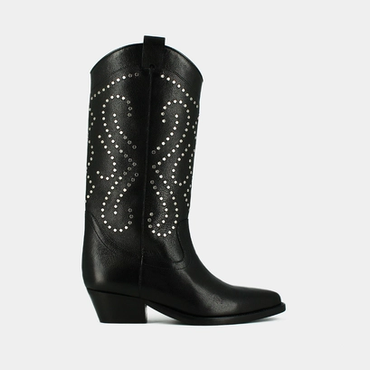 Bottes &agrave; talons biseaut&eacute;s en cuir noir | DYNASTIE | Jonak