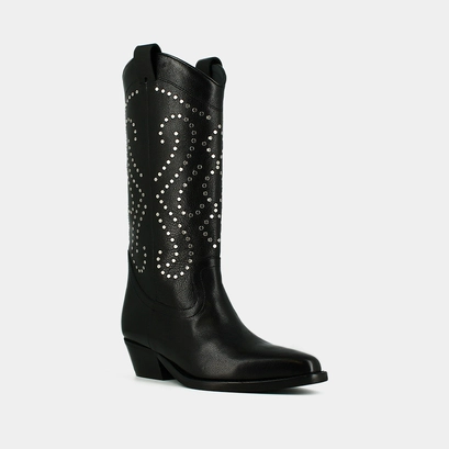 Bottes &agrave; talons biseaut&eacute;s en cuir noir | DYNASTIE | Jonak