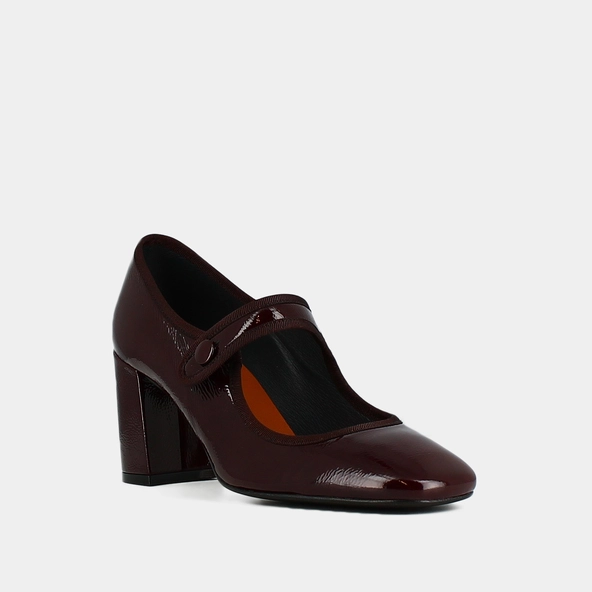 Babies &agrave; talons et brides &eacute;paisses en vernis pliss&eacute; bordeaux | DRANCY | Jonak