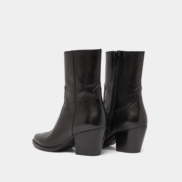 Bottines &agrave; talons et surpiqures apparentes en cuir noir | DJAMENA | Jonak