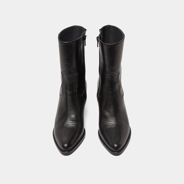 Bottines &agrave; talons et surpiqures apparentes en cuir noir | DJAMENA | Jonak