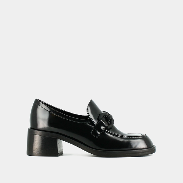 Mocassins à talons en cuir glacé noir | DARKNET | Jonak