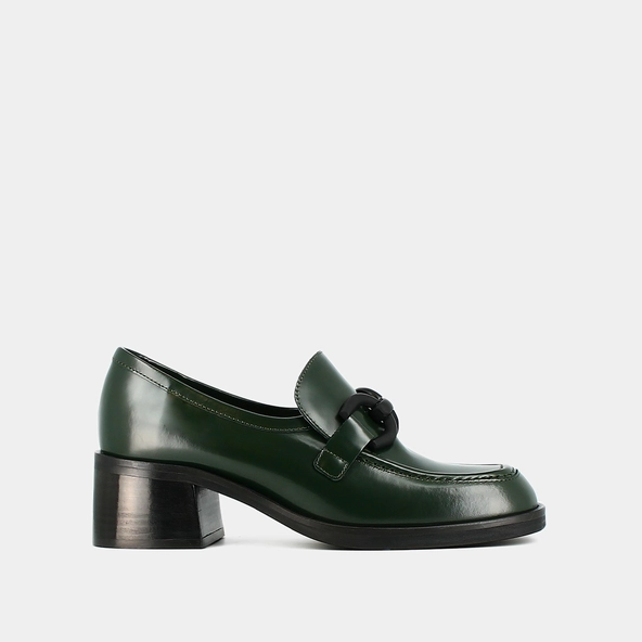 Mocassins à talons en cuir glacé vert sapin | DARKNET | Jonak