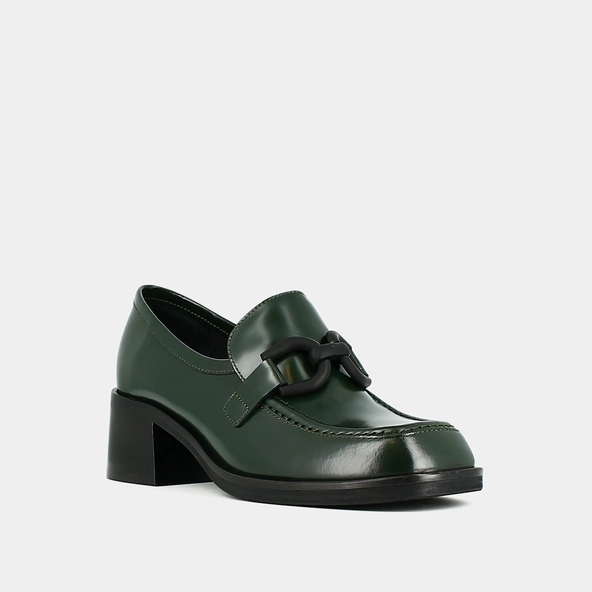 Mocassins à talons en cuir glacé vert sapin | DARKNET | Jonak