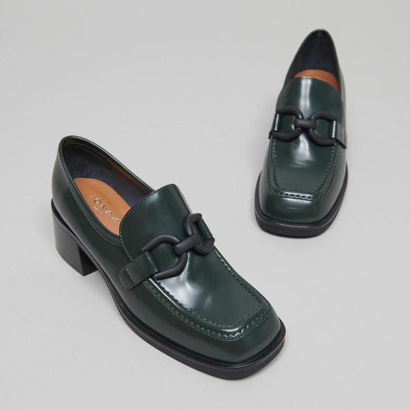 Mocassins à talons en cuir glacé vert sapin | DARKNET | Jonak