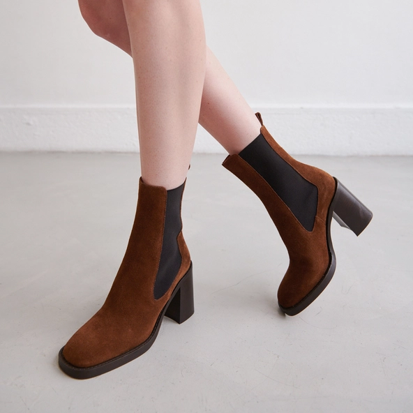 Bottines à talons et bouts carrés en croute cognac | DALLANT | Jonak