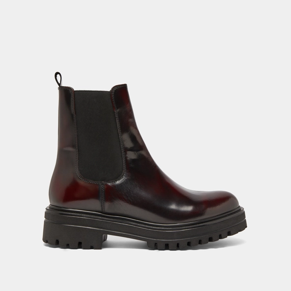 Boots &agrave; semelles crant&eacute;es et &eacute;lastiques en cuir patin&eacute; bordeaux | AMANDINE | Jonak
