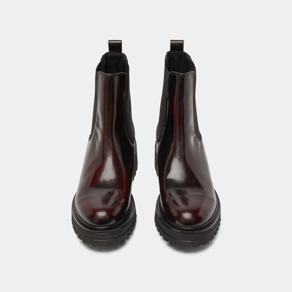 Boots &agrave; semelles crant&eacute;es et &eacute;lastiques en cuir patin&eacute; bordeaux | AMANDINE | Jonak
