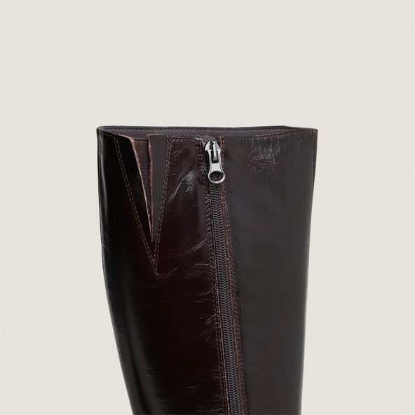 Bottes à talons et bouts carrés en cuir brillant marron foncé | BRYAN | Jonak
