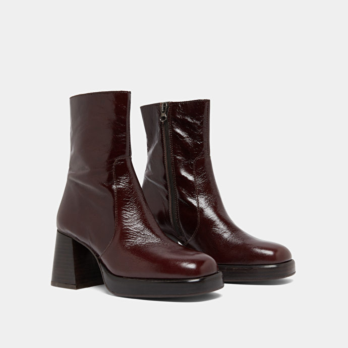 Bottines à plateformes en cuir brillant marron foncé | BRIGAND | Jonak