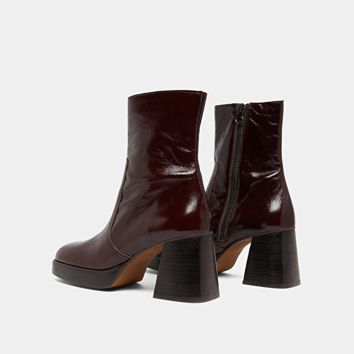 Bottines à plateformes en cuir brillant marron foncé | BRIGAND | Jonak