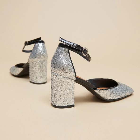 Babies à brides en glitter et vernis argent et noir | DOUGGIE | Jonak