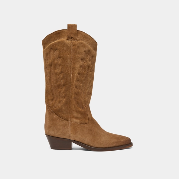 Bottes à bouts pointus et surpiqures apparentes en croûte taupe foncé | DELEA | Jonak