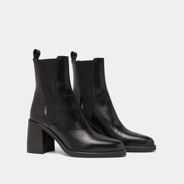 Boots à talons hauts et élastiques en cuir noir | DISCO | Jonak