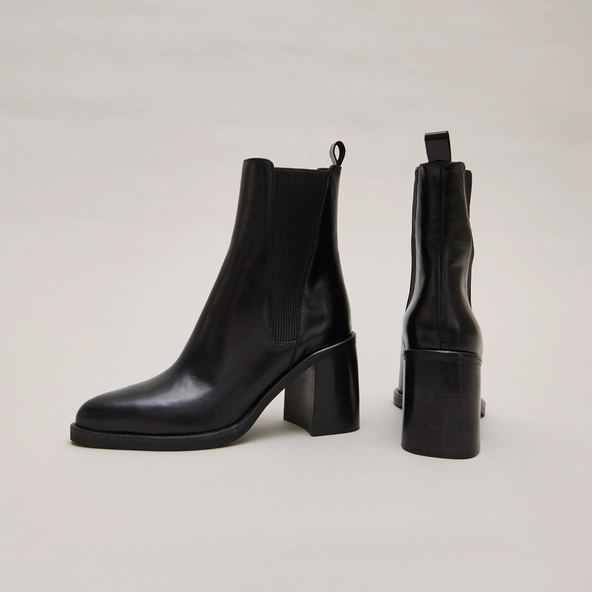 Boots à talons hauts et élastiques en cuir noir | DISCO | Jonak