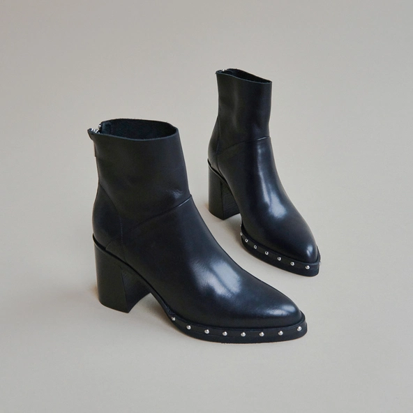 Boots à talons hauts et fermetures éclai... en cuir noir | DIXIT | Jonak